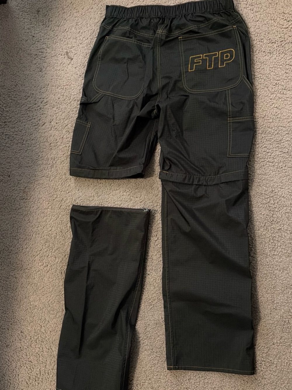 FTP Green Cargo Zip-Off Utility Pants with Yellow Stitching